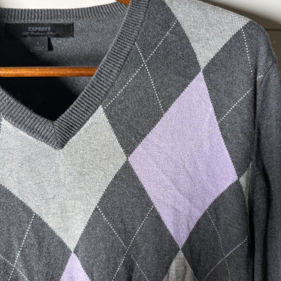 Express Long Sleeve V-Neck Sweater Silk/Cashmere Blend Gray Lavendar Argile Sz L - Picture 4 of 7